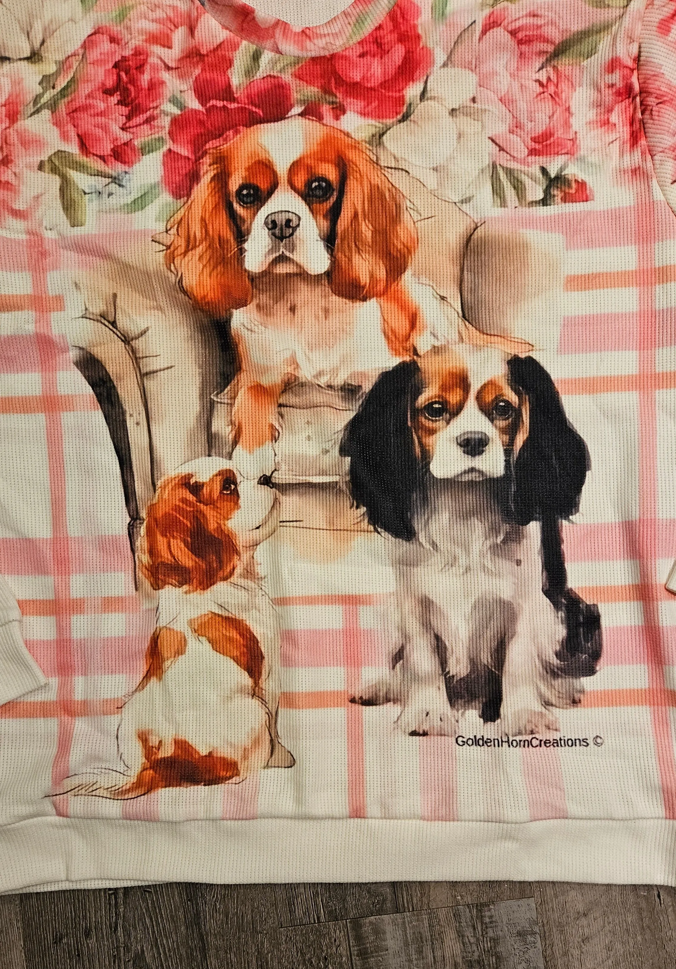 New Cavalier King Charles Spaniel Puppy Dog Ladies CrewNeck Pullover Causal Shirt Blouse Top