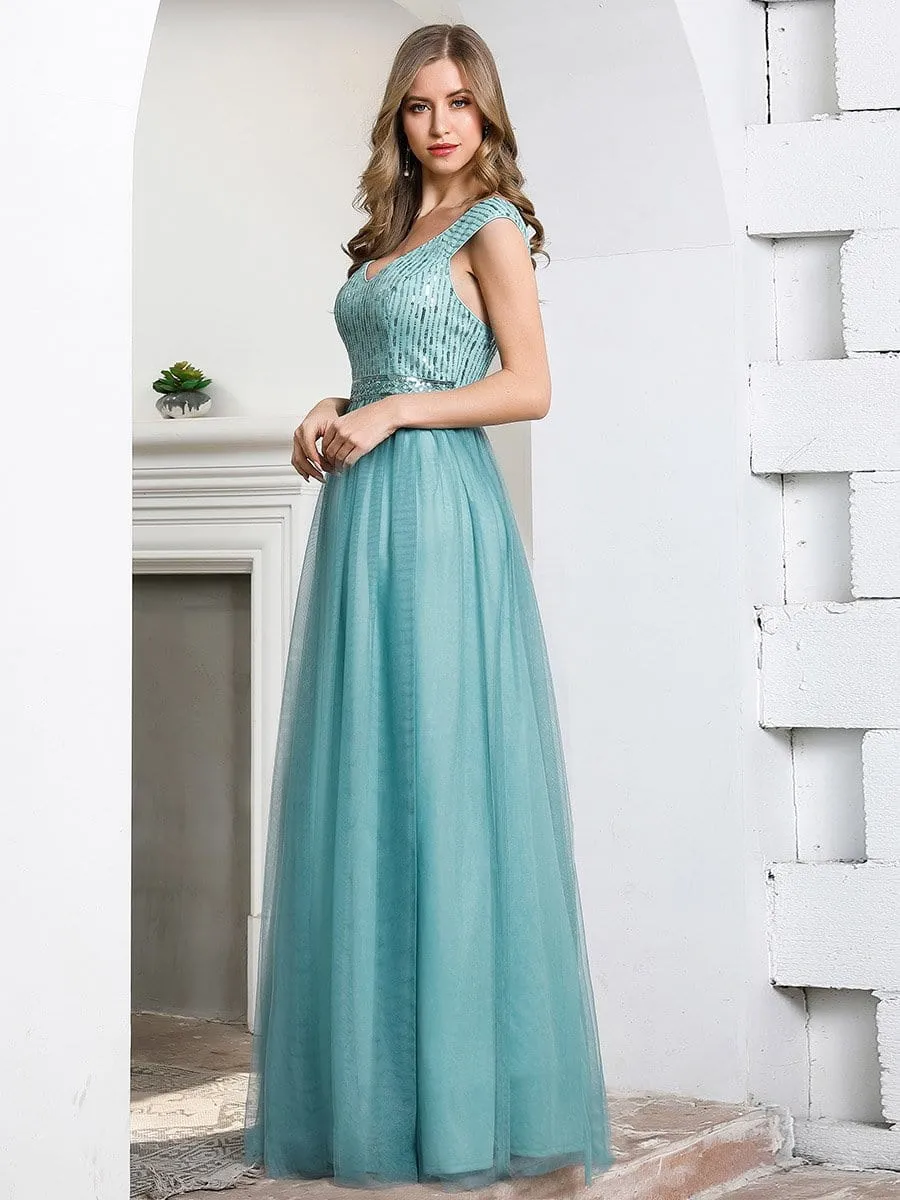 Off Shoulder Flowy Tulle Bridesmaid Dress with Sequin Belt