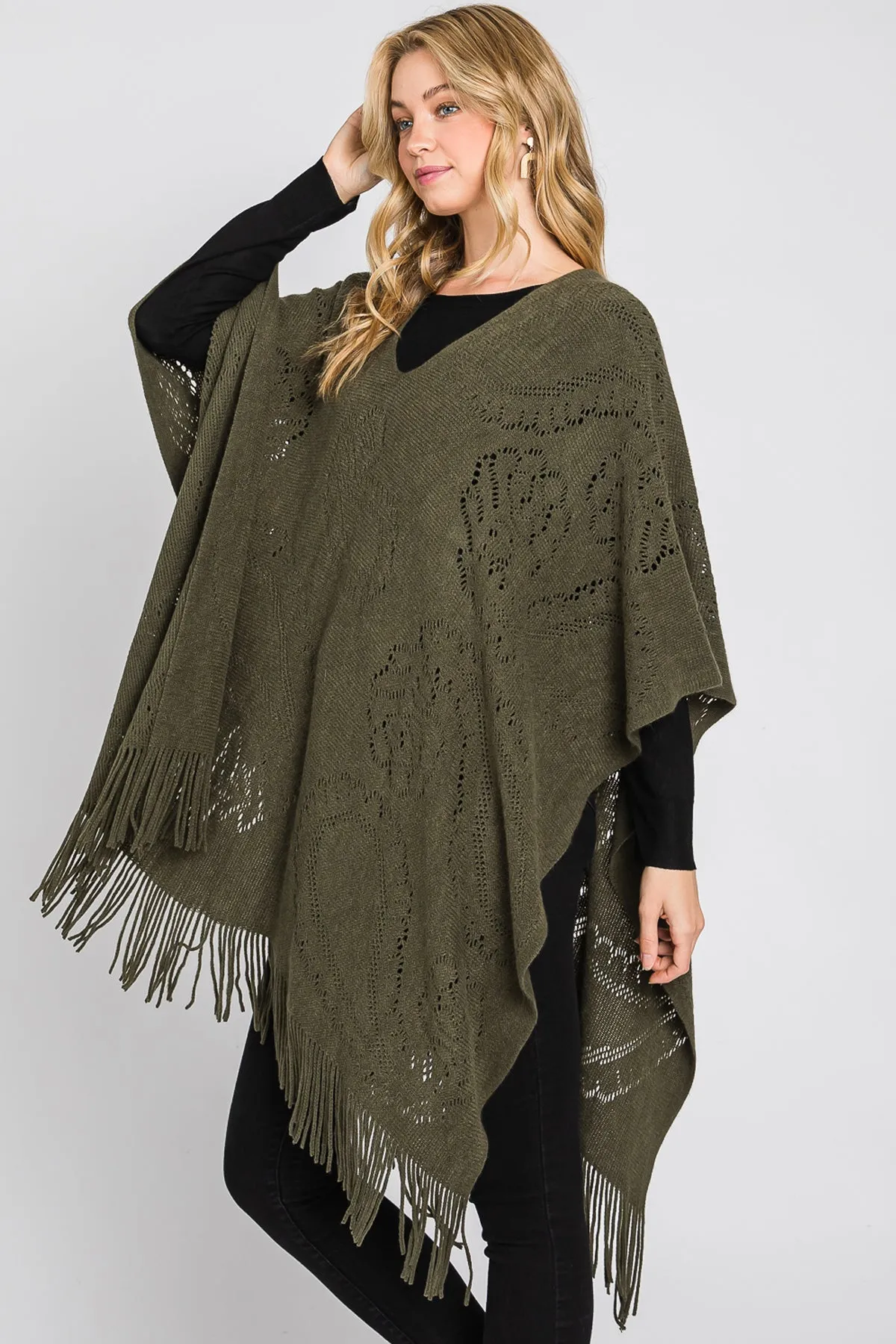 PAISLEY PATTERN FRINGE PONCHO