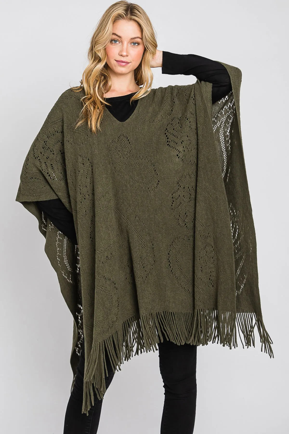 PAISLEY PATTERN FRINGE PONCHO