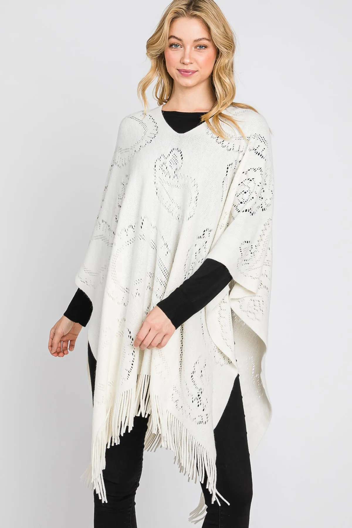 PAISLEY PATTERN FRINGE PONCHO