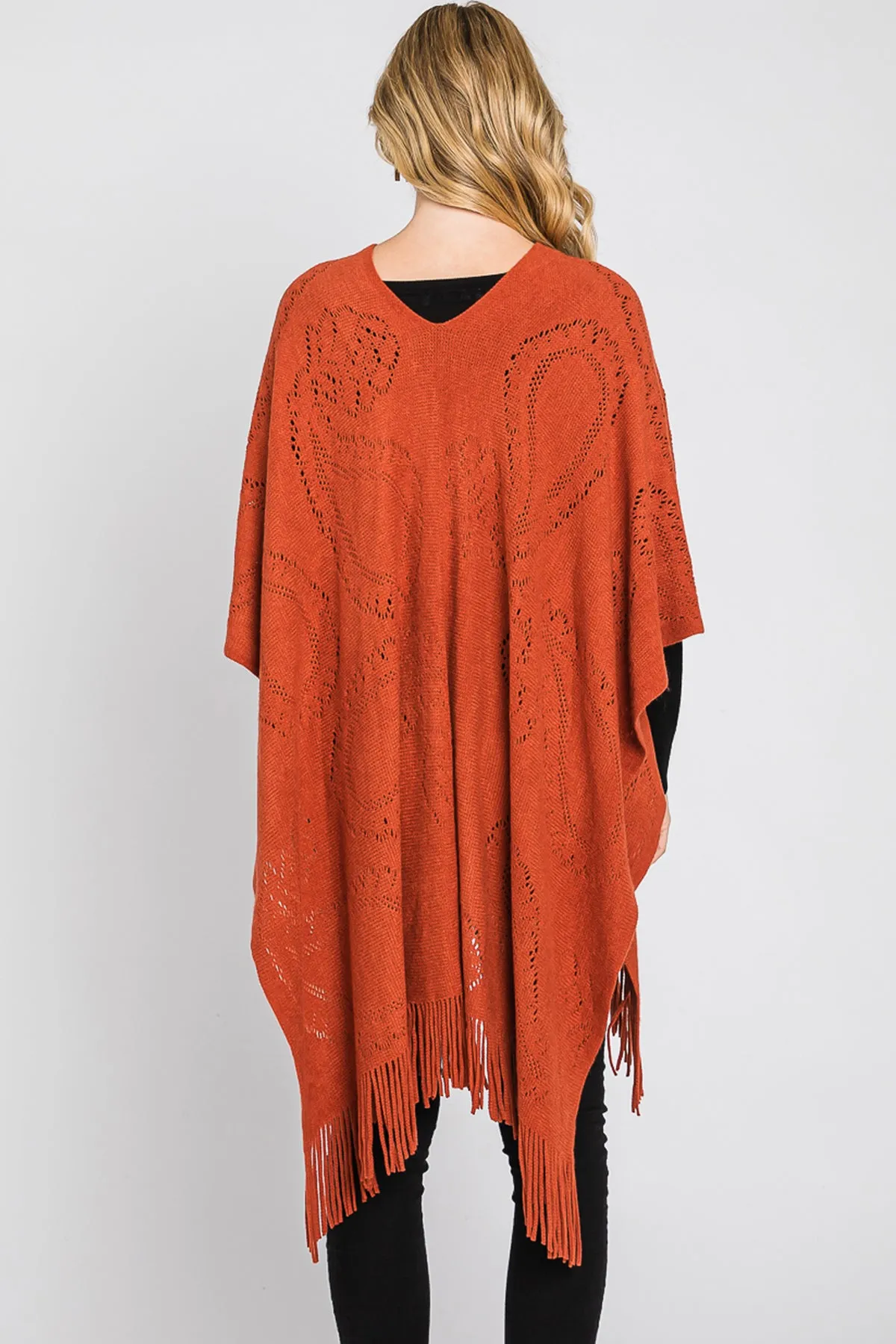 PAISLEY PATTERN FRINGE PONCHO