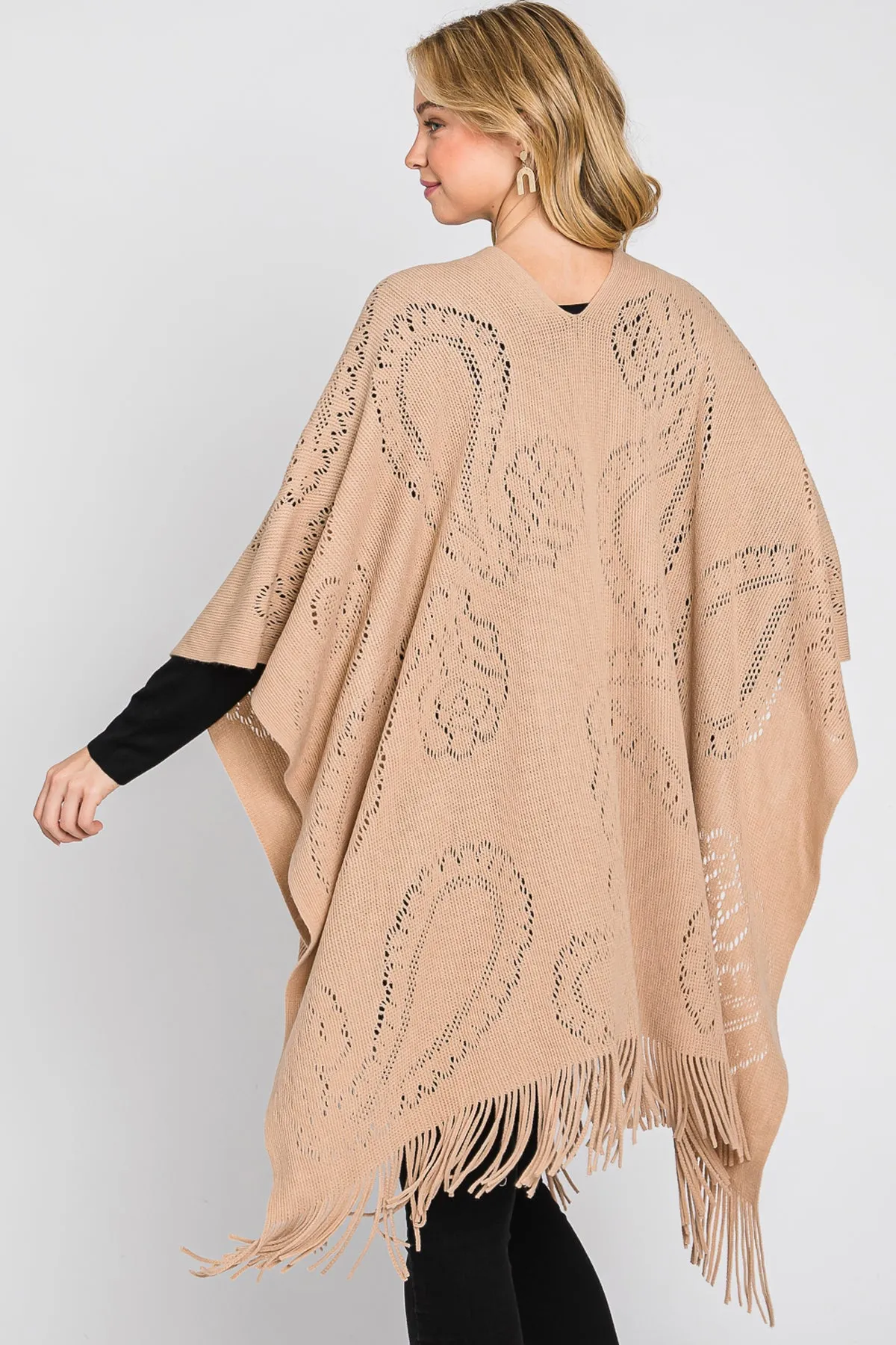 PAISLEY PATTERN FRINGE PONCHO