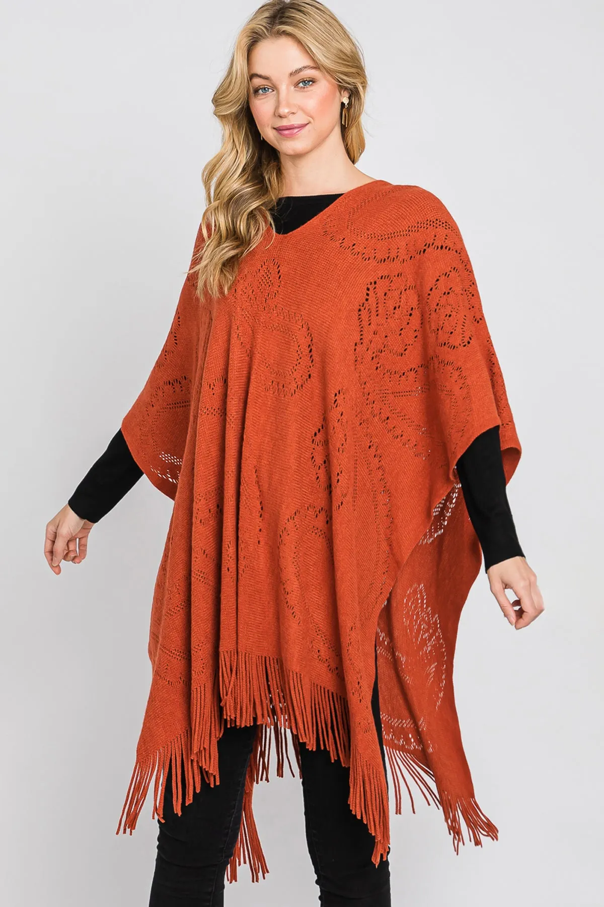 PAISLEY PATTERN FRINGE PONCHO