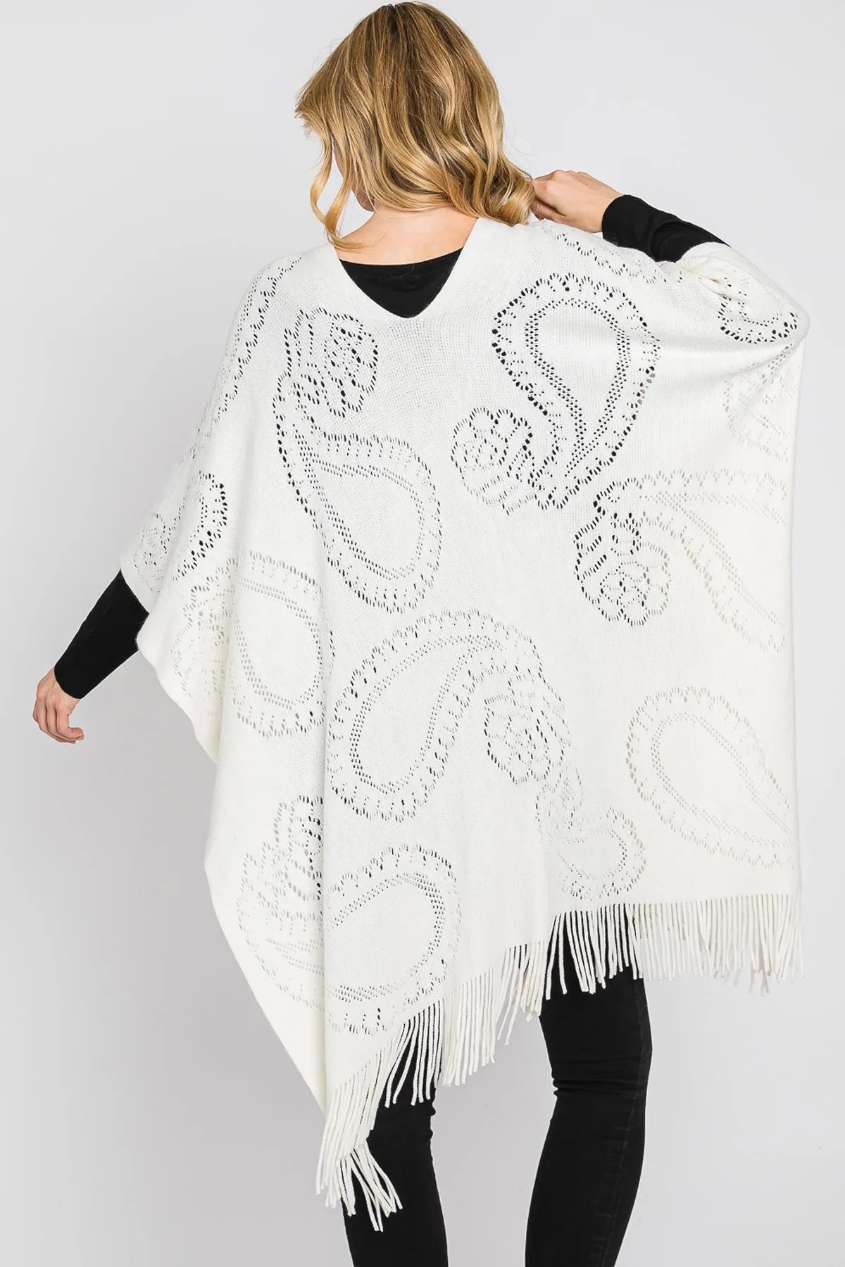 PAISLEY PATTERN FRINGE PONCHO