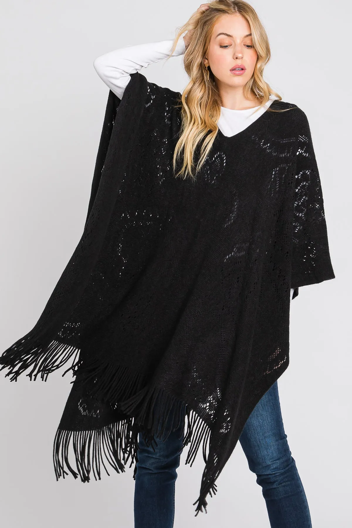 PAISLEY PATTERN FRINGE PONCHO