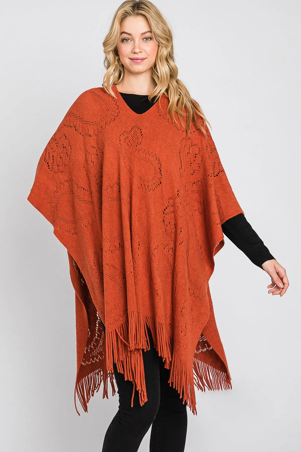 PAISLEY PATTERN FRINGE PONCHO