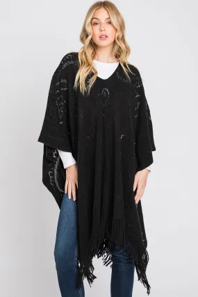 PAISLEY PATTERN FRINGE PONCHO