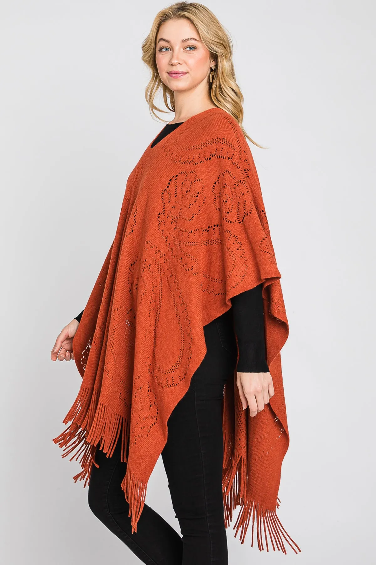 PAISLEY PATTERN FRINGE PONCHO
