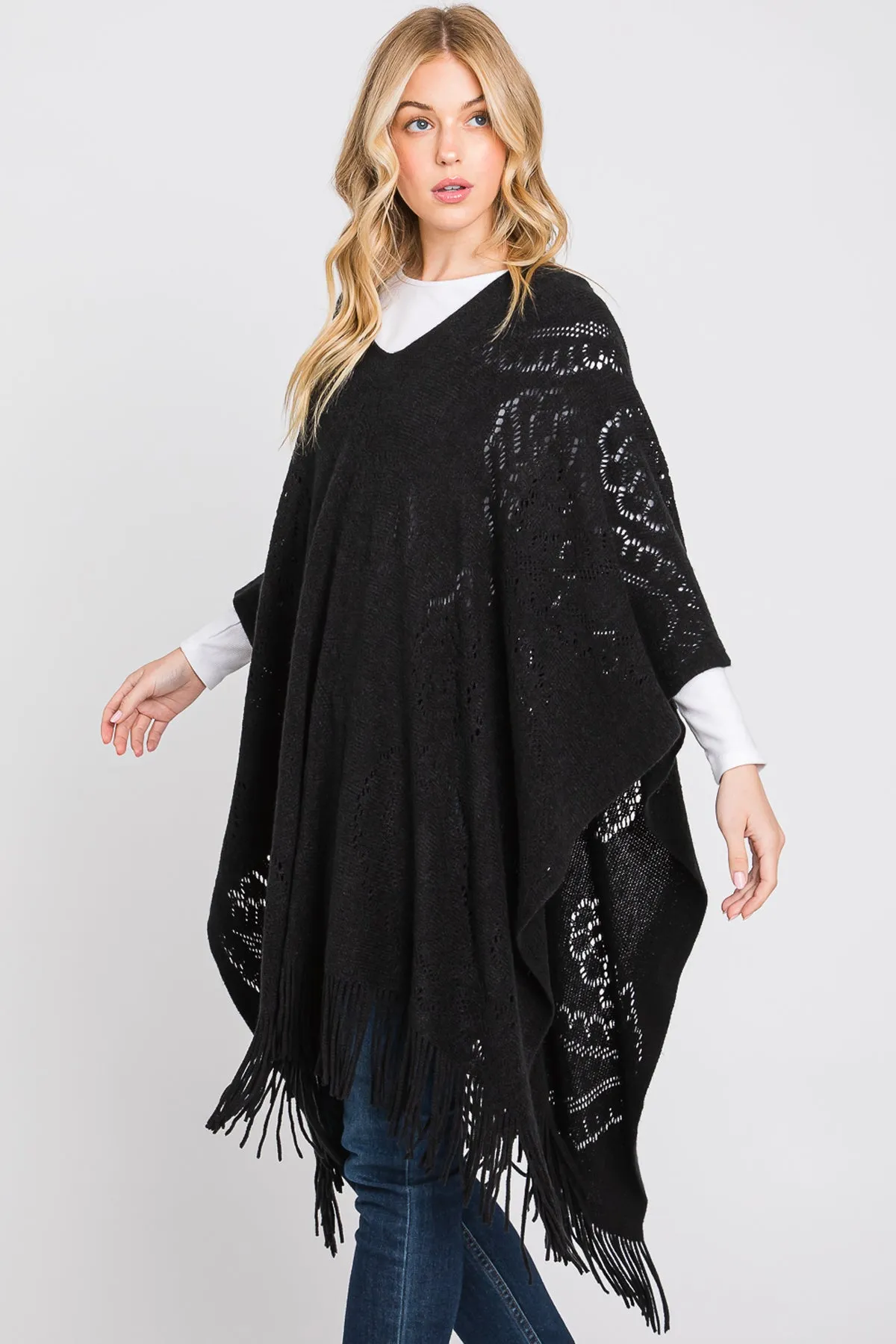 PAISLEY PATTERN FRINGE PONCHO