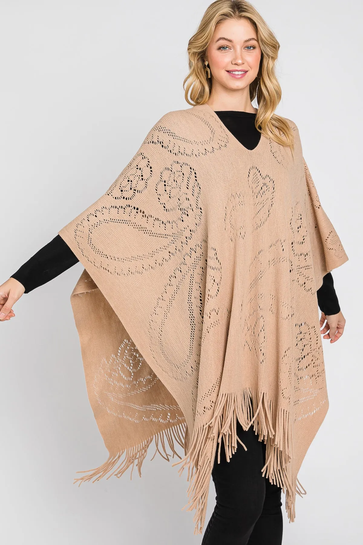 PAISLEY PATTERN FRINGE PONCHO