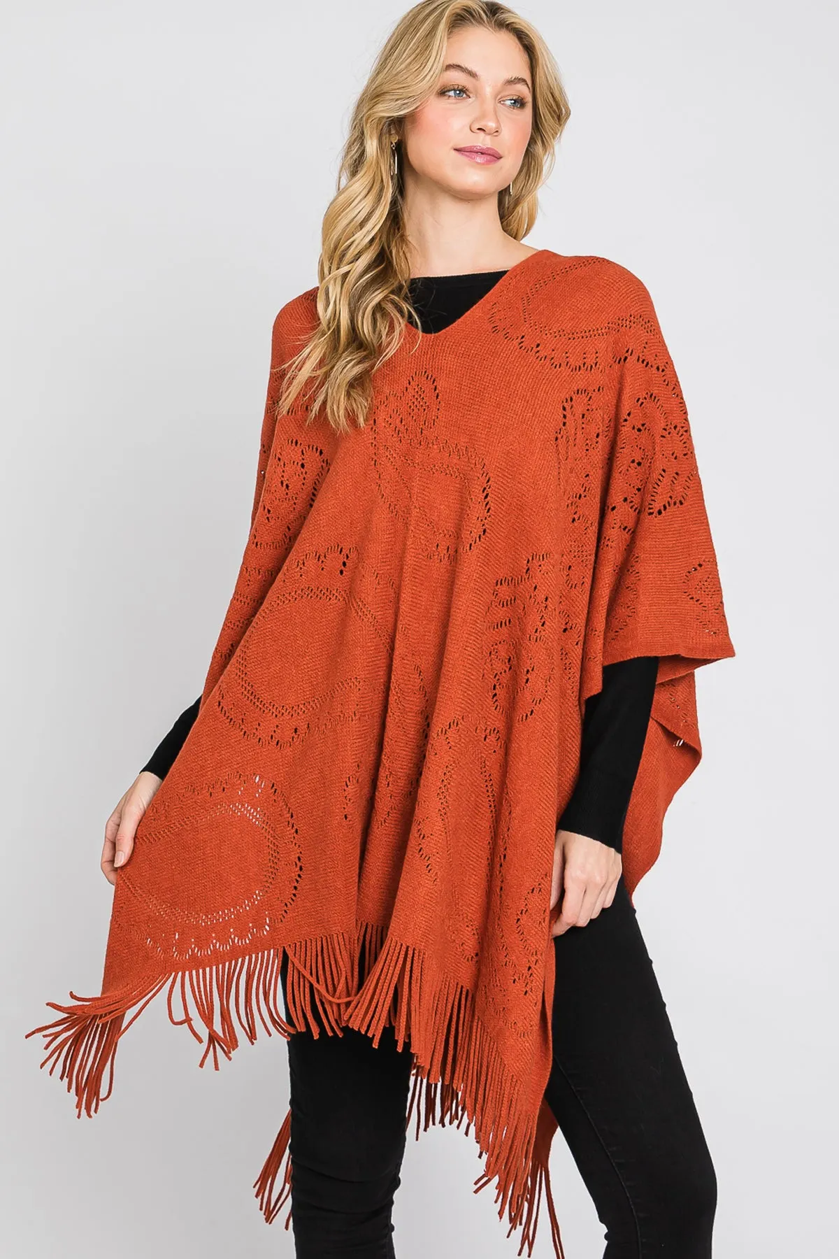 PAISLEY PATTERN FRINGE PONCHO