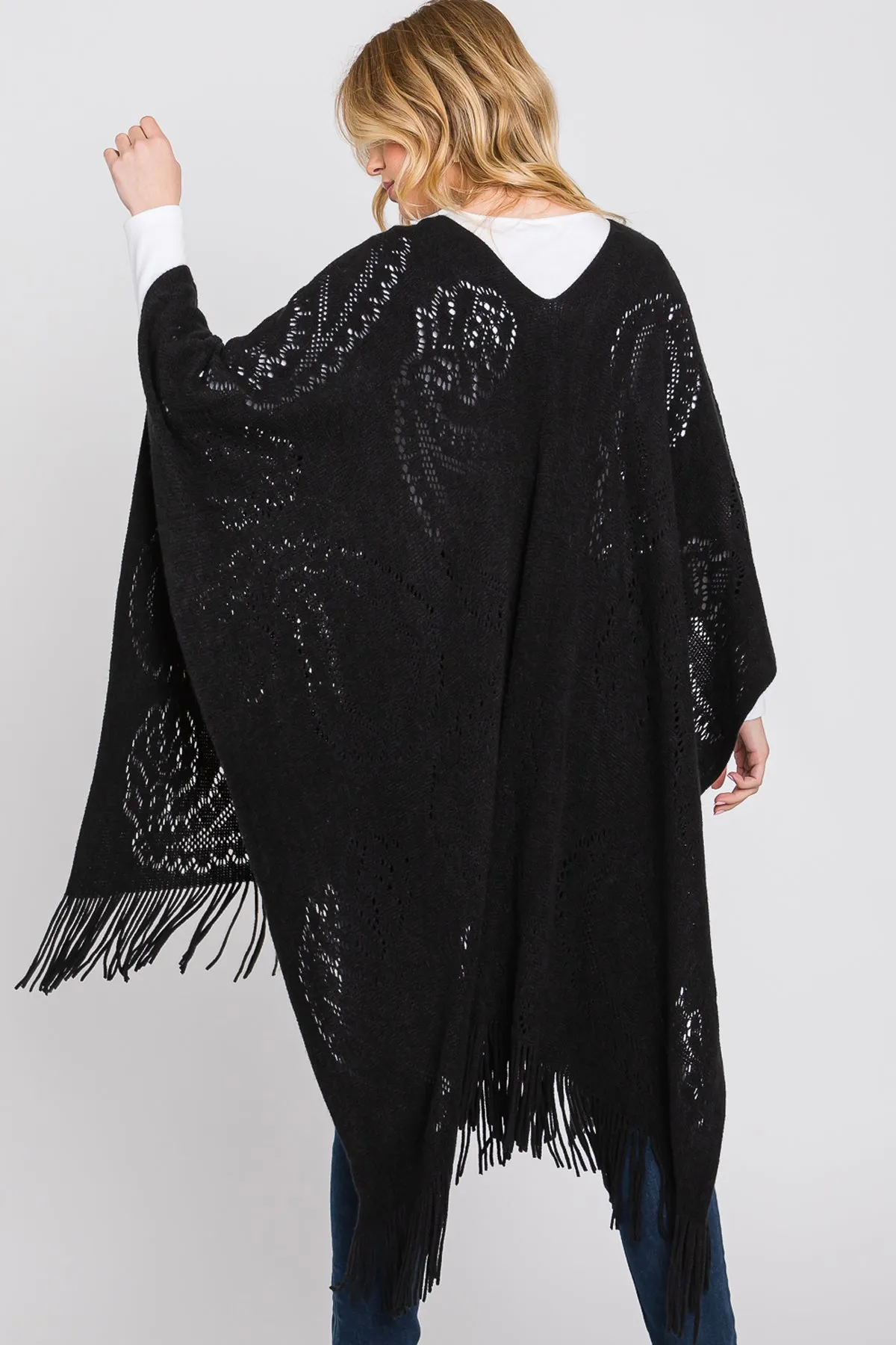 PAISLEY PATTERN FRINGE PONCHO