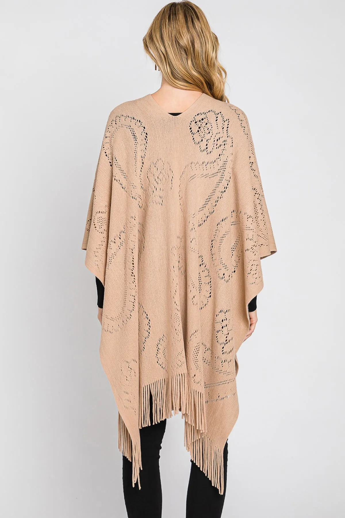 PAISLEY PATTERN FRINGE PONCHO