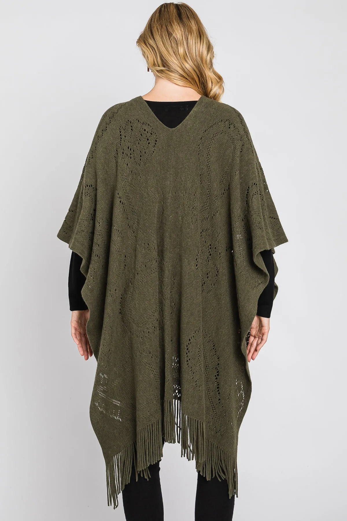 PAISLEY PATTERN FRINGE PONCHO