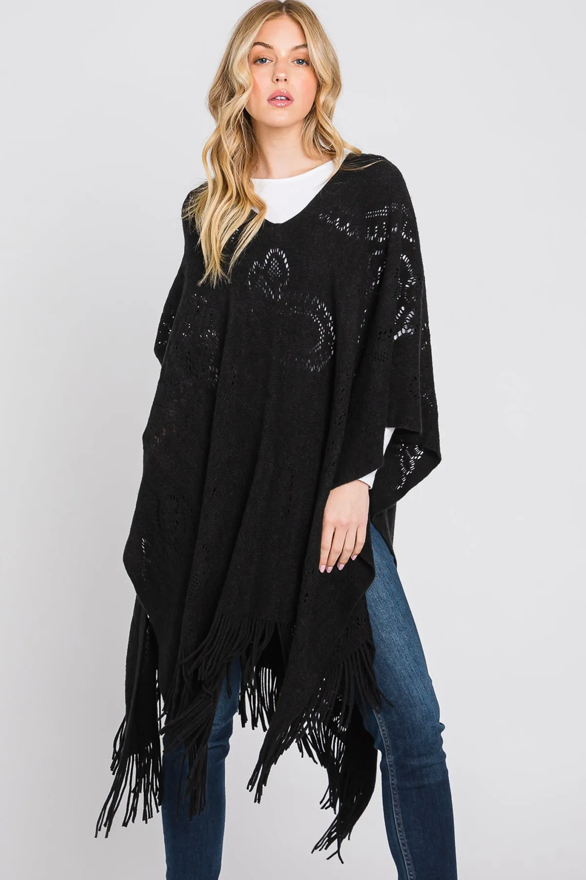 PAISLEY PATTERN FRINGE PONCHO
