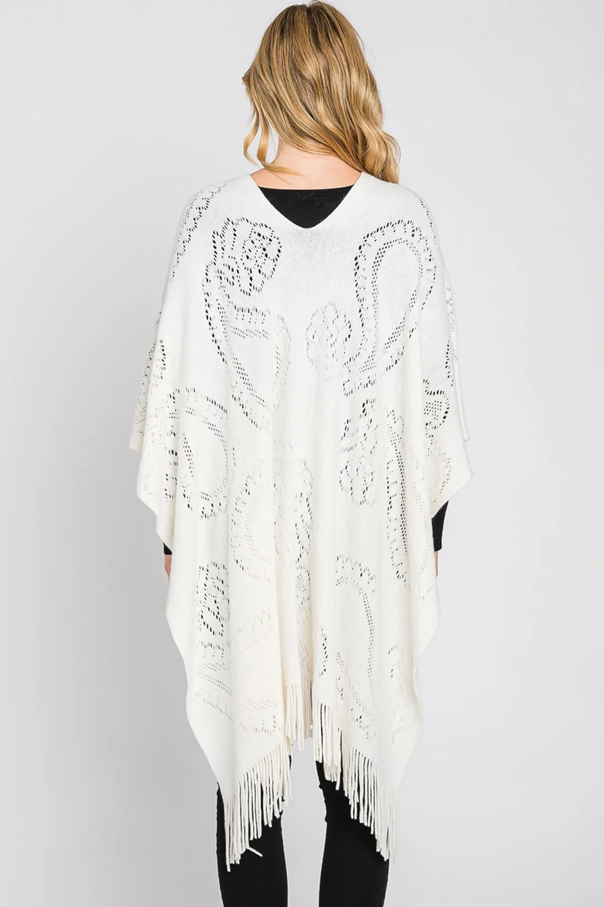 PAISLEY PATTERN FRINGE PONCHO