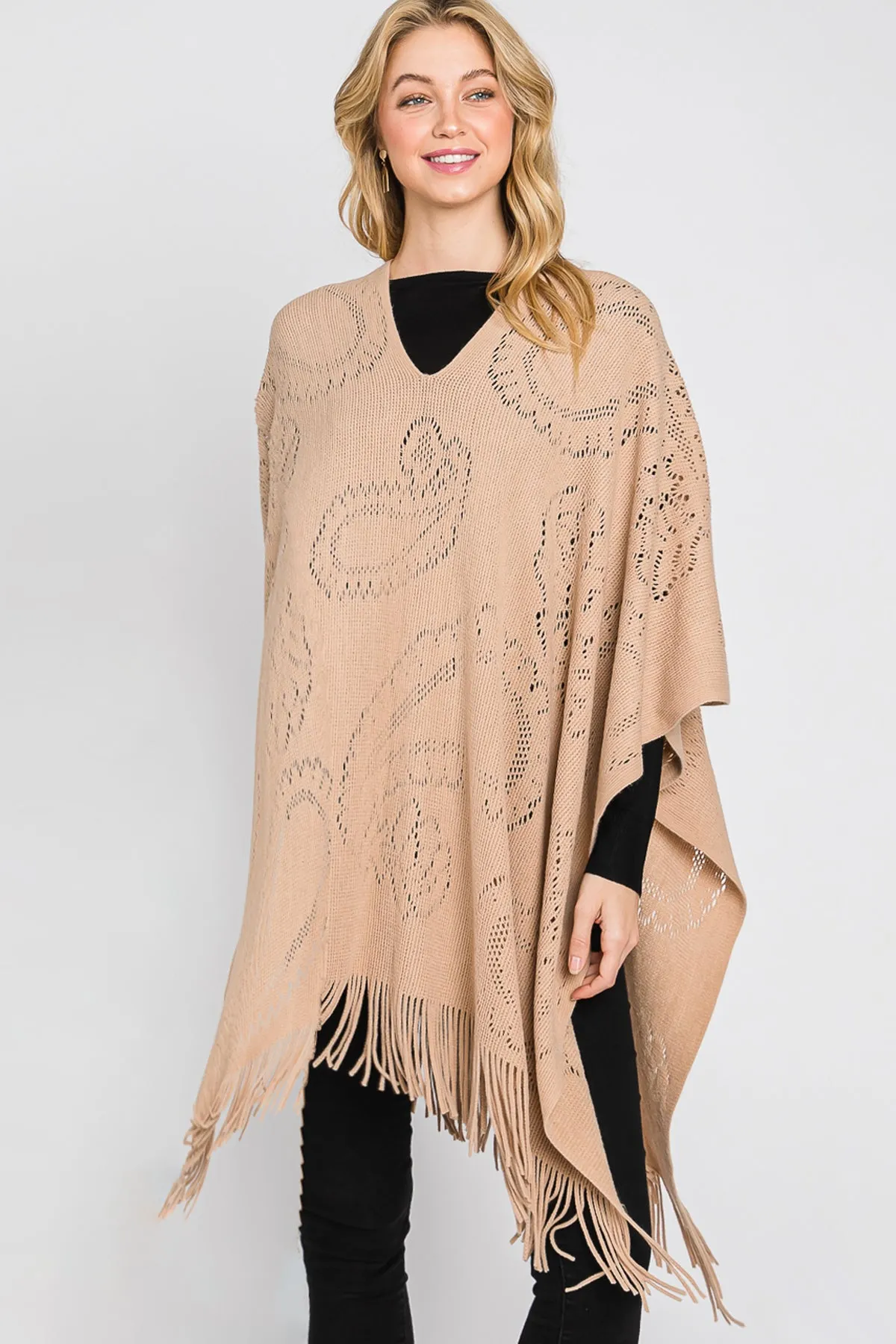 PAISLEY PATTERN FRINGE PONCHO