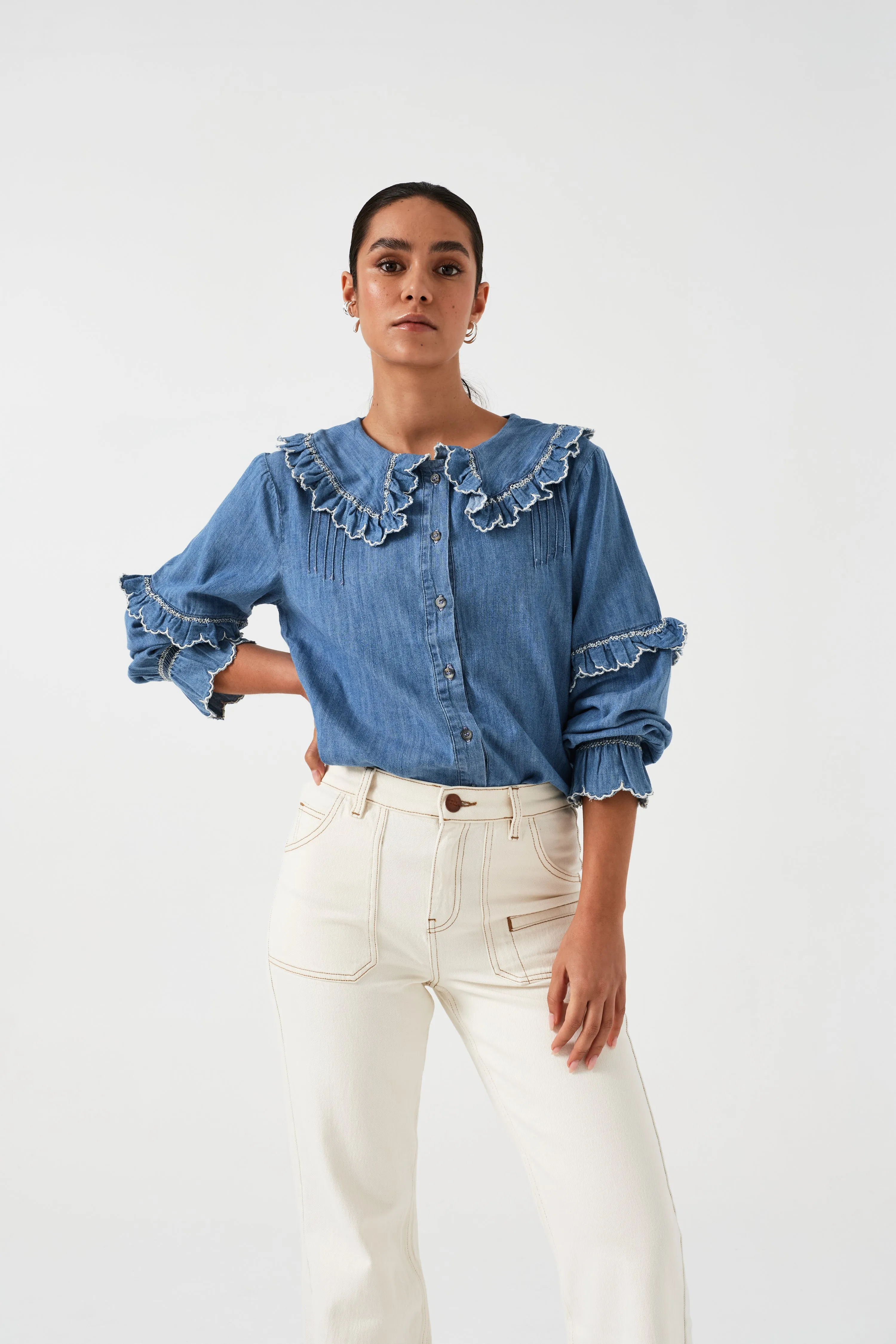 Phoebe Blouse in Washed Indigo