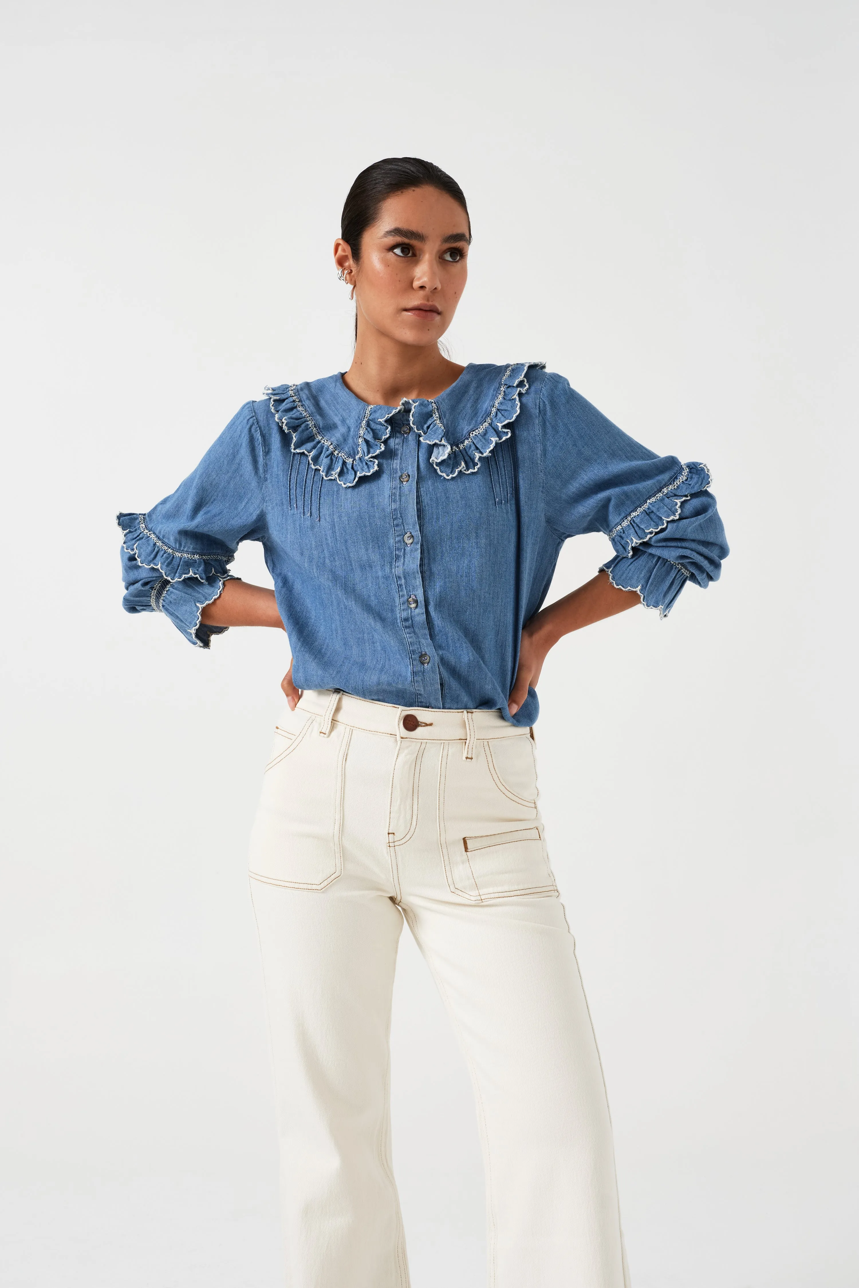 Phoebe Blouse in Washed Indigo