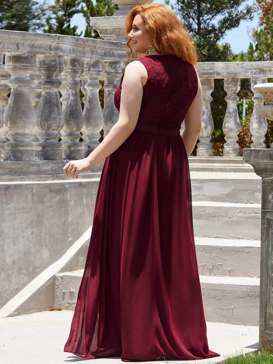 Plus Size Sleeveless Maxi Long A Line Lace Evening Dresses