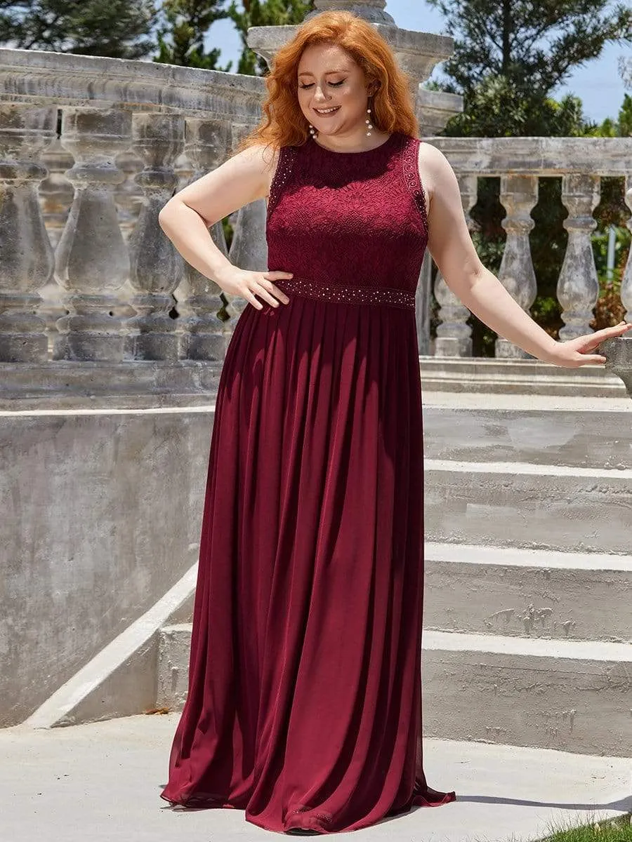 Plus Size Sleeveless Maxi Long A Line Lace Evening Dresses