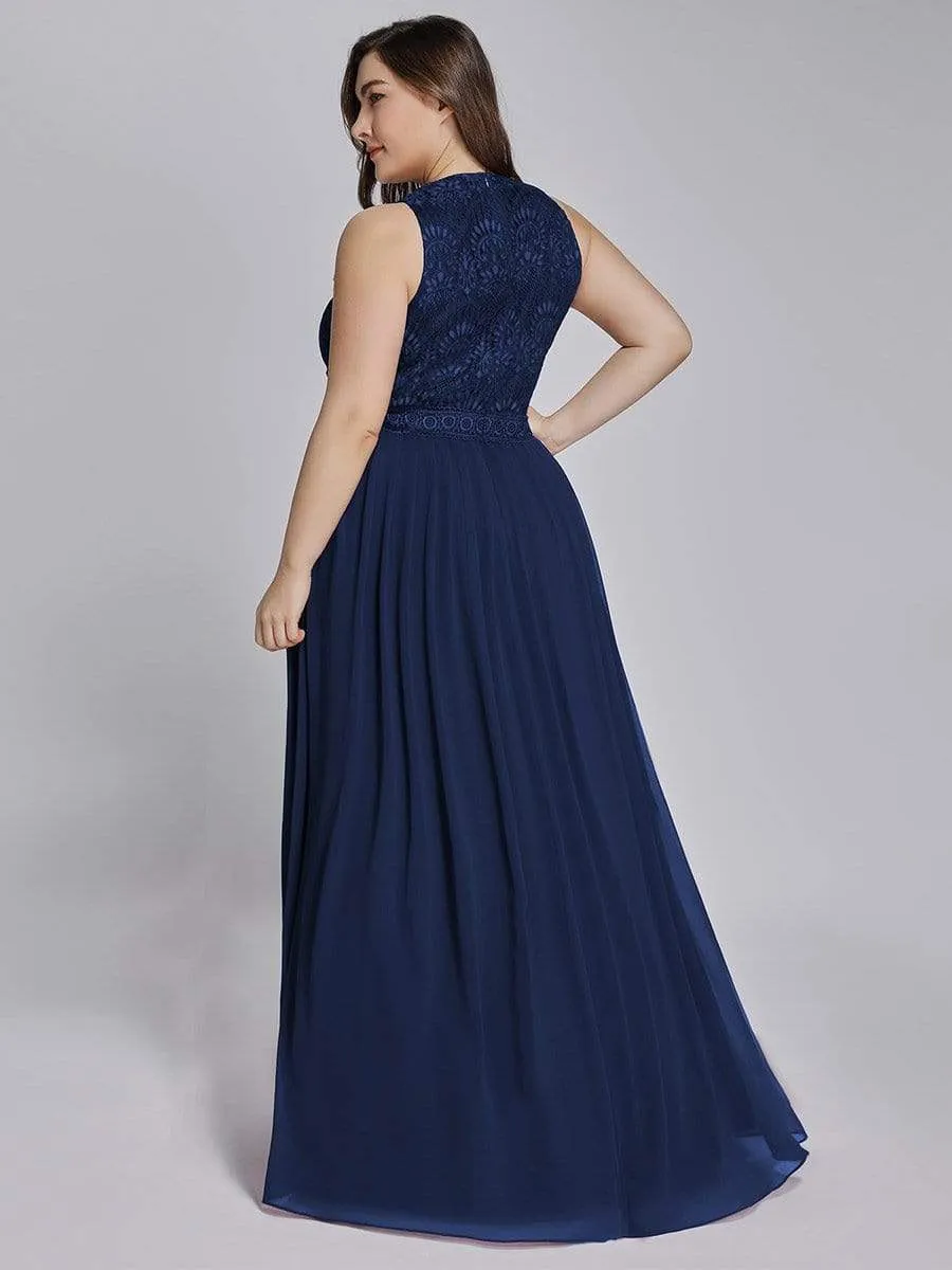 Plus Size Sleeveless Maxi Long A Line Lace Evening Dresses