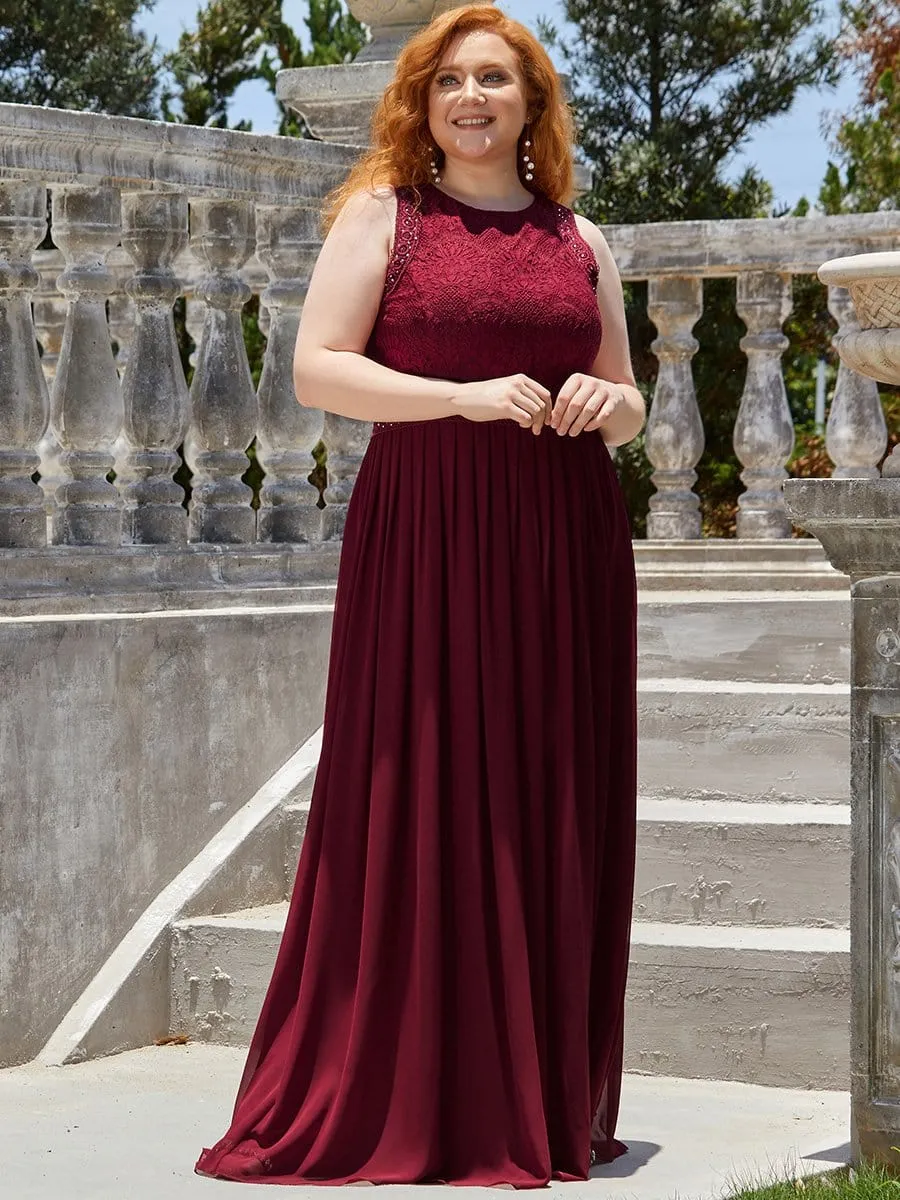 Plus Size Sleeveless Maxi Long A Line Lace Evening Dresses