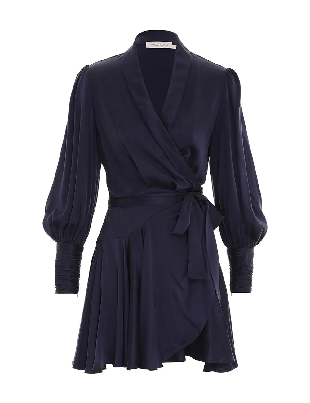 Silk Wrap Mini Dress (Navy )