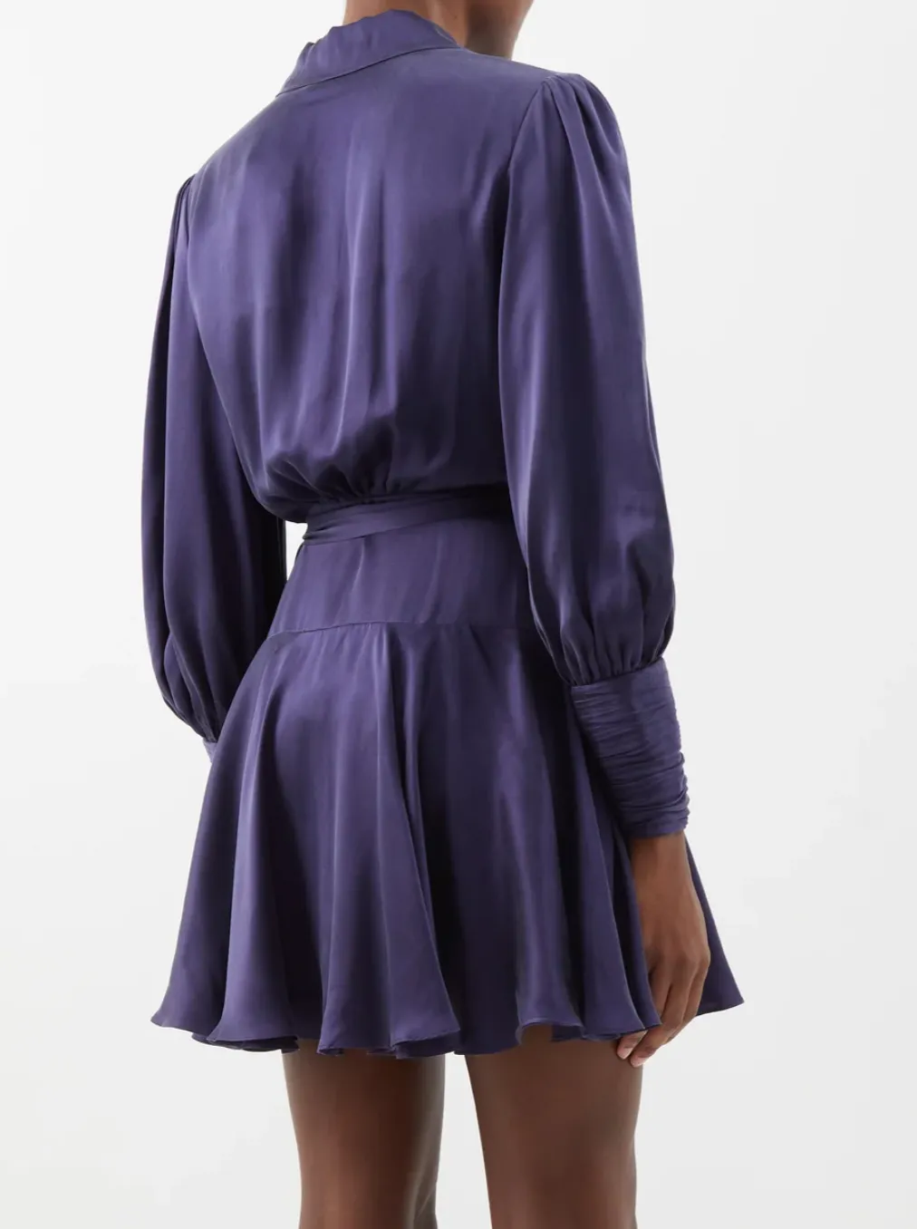 Silk Wrap Mini Dress (Navy )