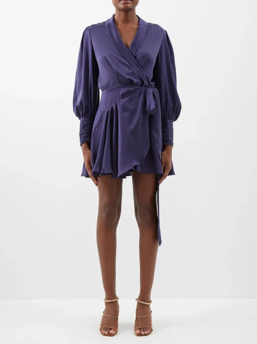 Silk Wrap Mini Dress (Navy )