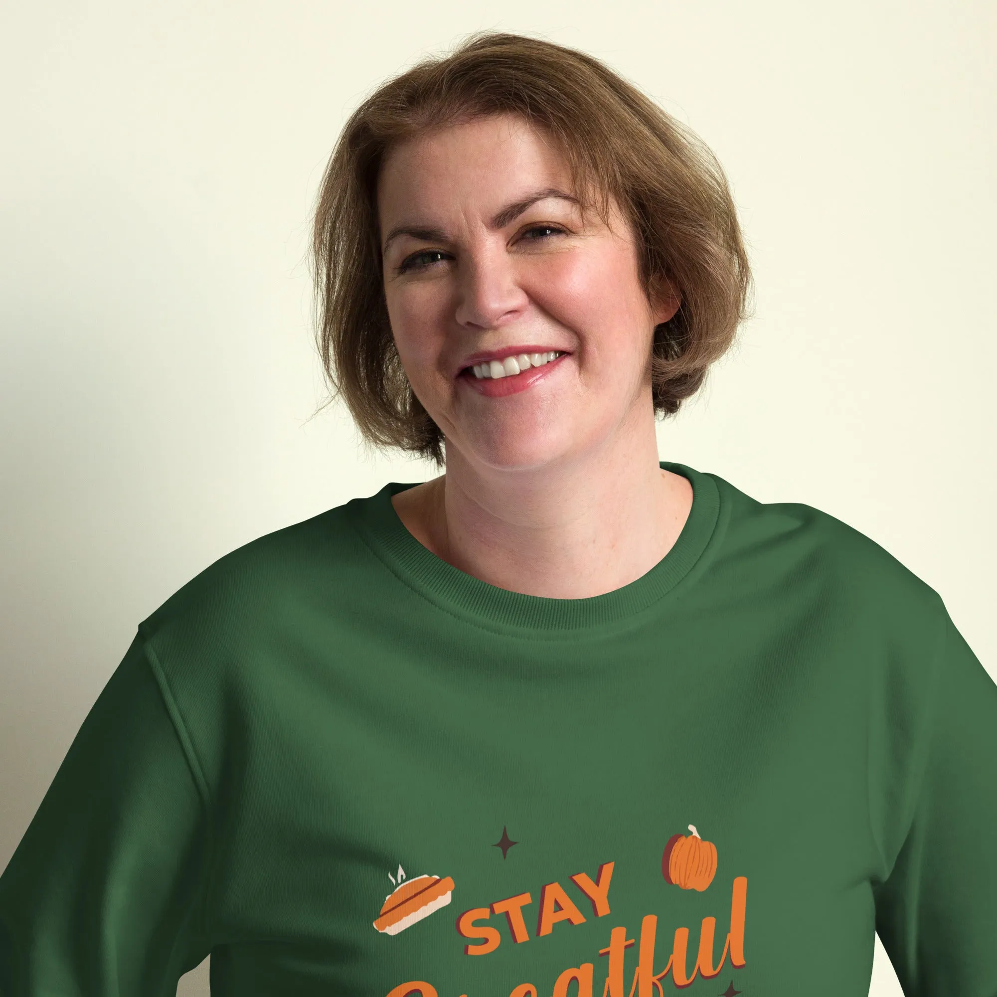 Stay Grateful Graphic Thanksgiving  Women Organic Sweatshirt