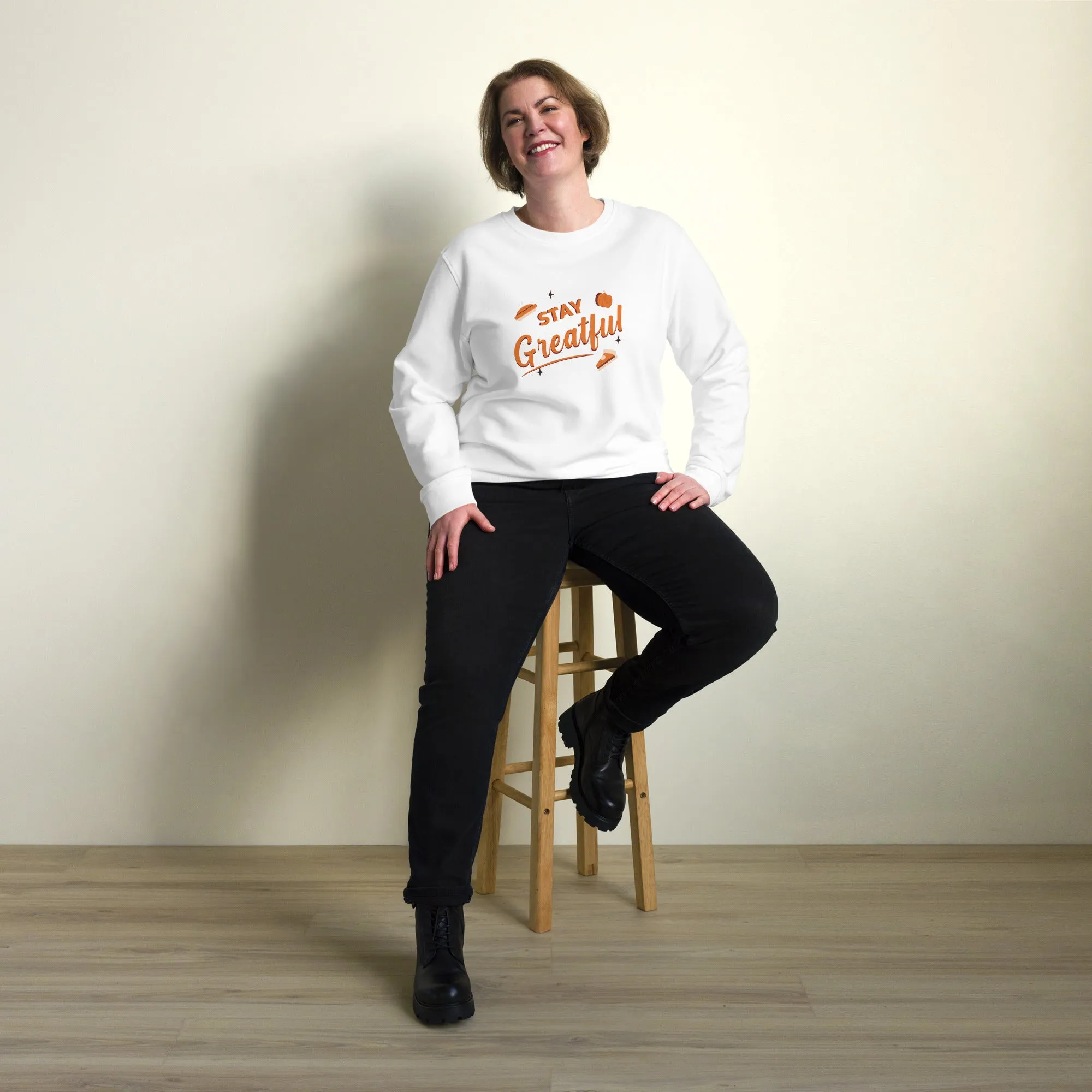 Stay Grateful Graphic Thanksgiving  Women Organic Sweatshirt