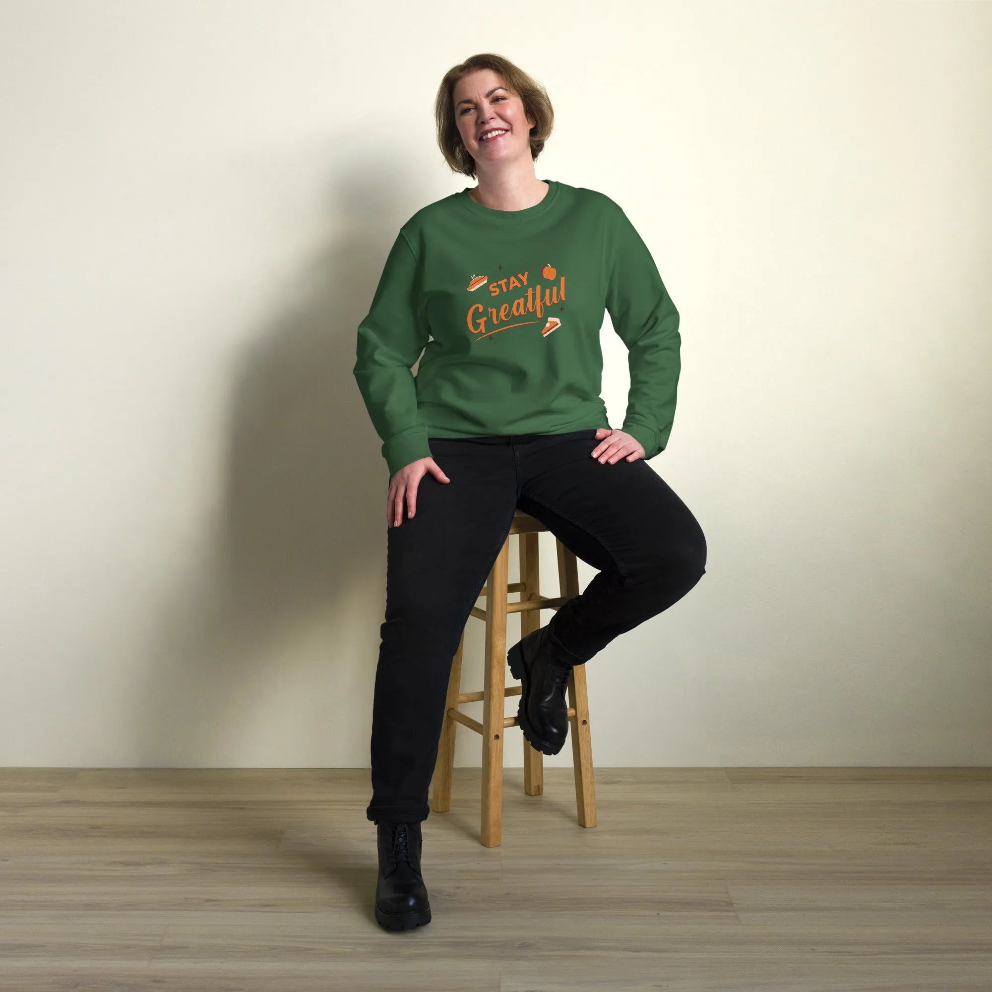 Stay Grateful Graphic Thanksgiving  Women Organic Sweatshirt