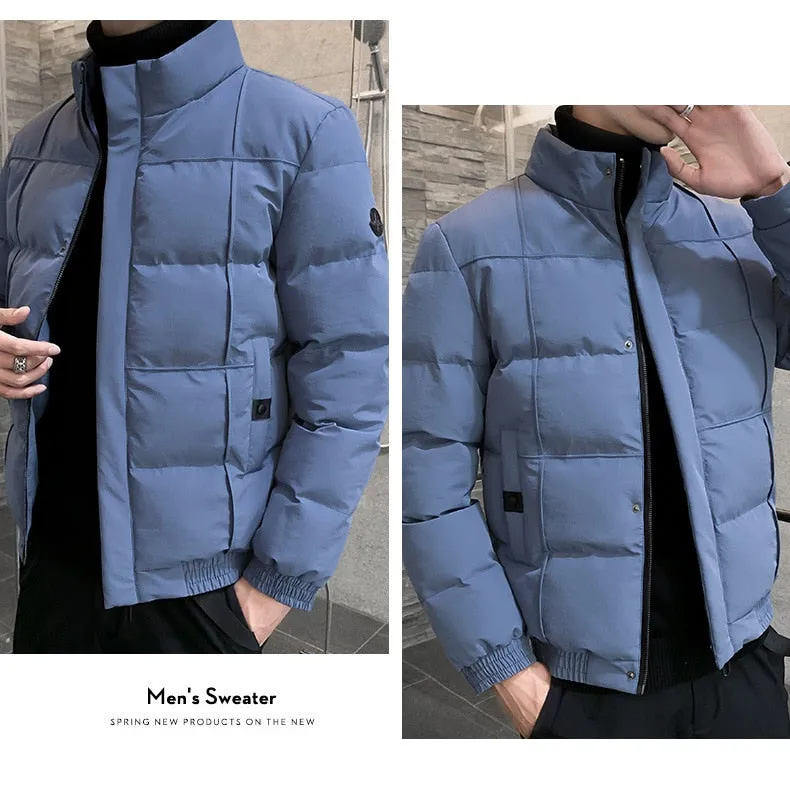 Voguable Stand Collar Winter Jacket Men Fashion New Down Padded Jackets Youth Fashion Black Warm-Keeping Down Cotton Overcoat 4XL