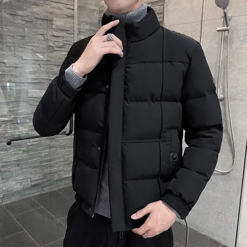 Voguable Stand Collar Winter Jacket Men Fashion New Down Padded Jackets Youth Fashion Black Warm-Keeping Down Cotton Overcoat 4XL