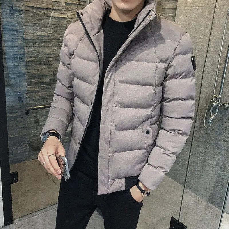 Voguable Stand Collar Winter Jacket Men Fashion New Down Padded Jackets Youth Fashion Black Warm-Keeping Down Cotton Overcoat 4XL