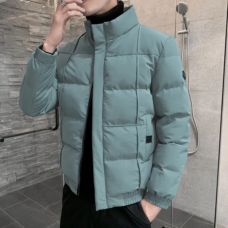 Voguable Stand Collar Winter Jacket Men Fashion New Down Padded Jackets Youth Fashion Black Warm-Keeping Down Cotton Overcoat 4XL