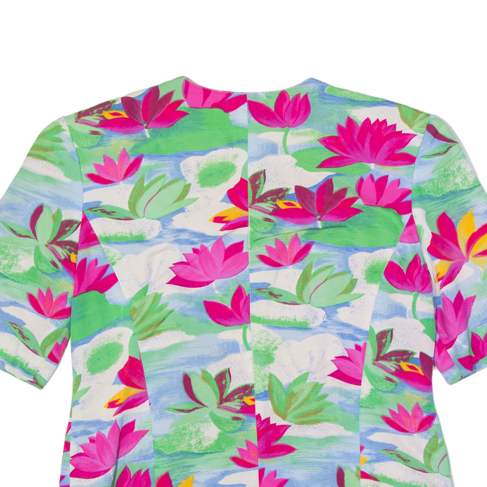 Water Lilies Padded Shoulder Short Sleeve Overcoat Jacket Pink 90s Floral Womens M