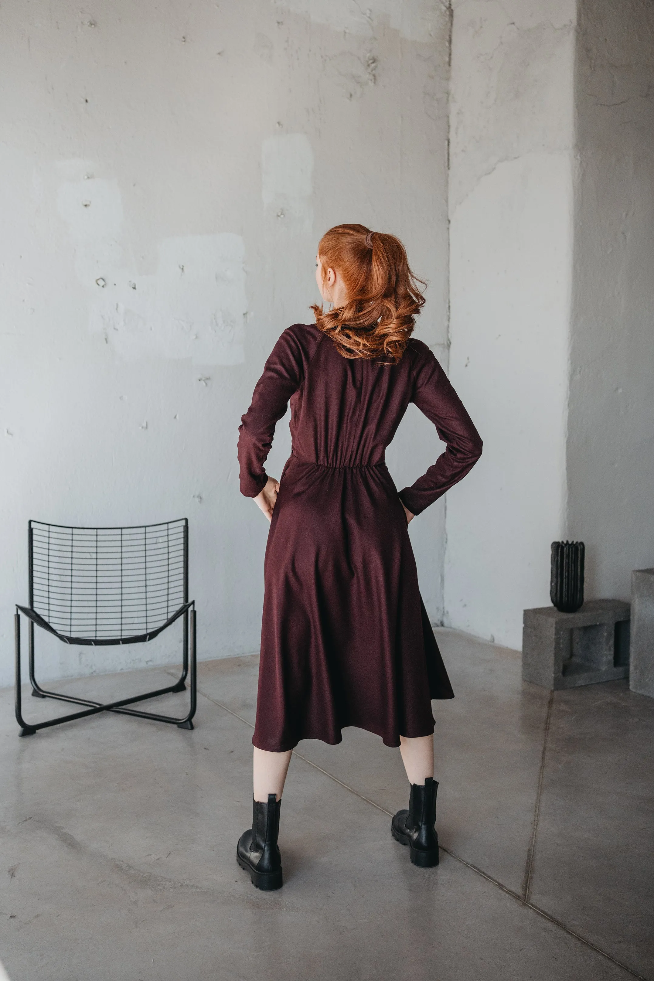 Wool Wrap-Top Dress in Midi Length