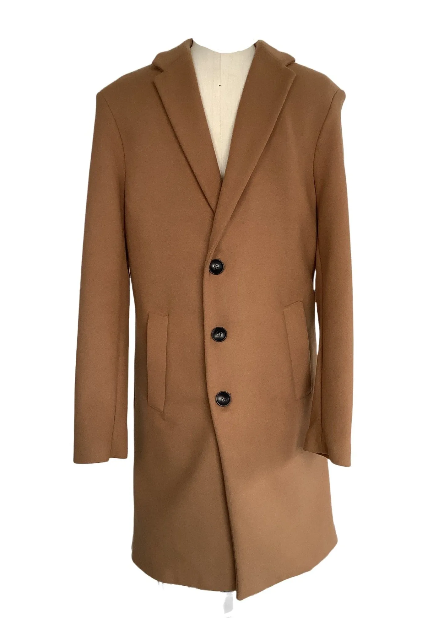 ZARA MAN classic cognac single breasted 3 button overcoat, S